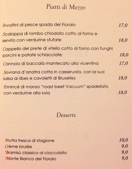 Menu di Fioraio Bianchi Caffè 