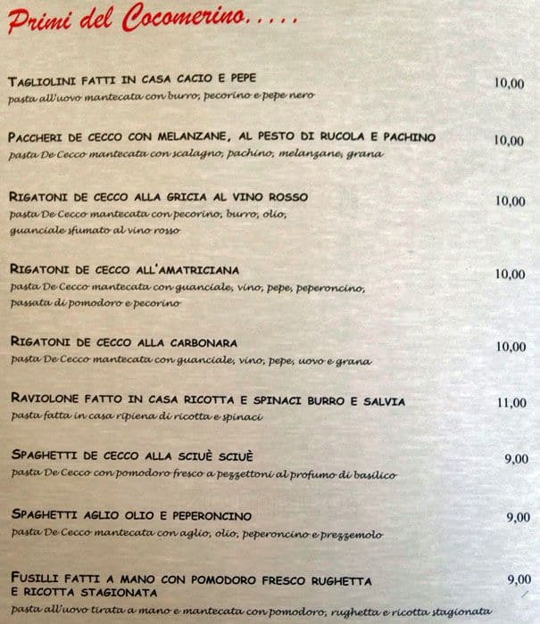 Menu di Cocomerino 