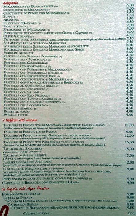 Menu di Cocomerino 