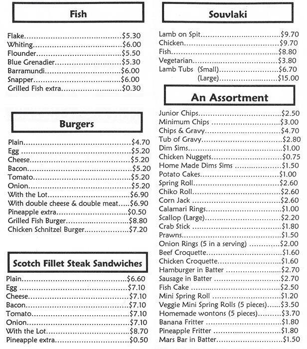 Fins and Fries a Melbourne Foto del Menu con Prezzi Urbanspoon/Zomato