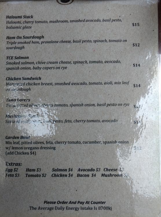 Menu at The Coffee Emporium cafe, Wetherill Park