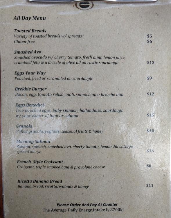 Menu at The Coffee Emporium cafe, Wetherill Park