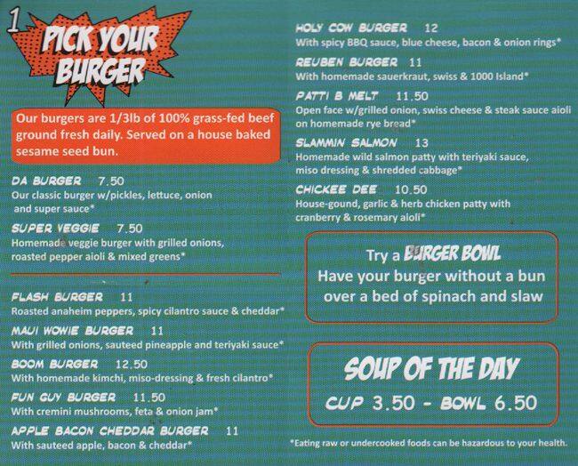 Soup'r Burger Menü, Soup'r Burger, Bainbridge Island, Bainbridge Island