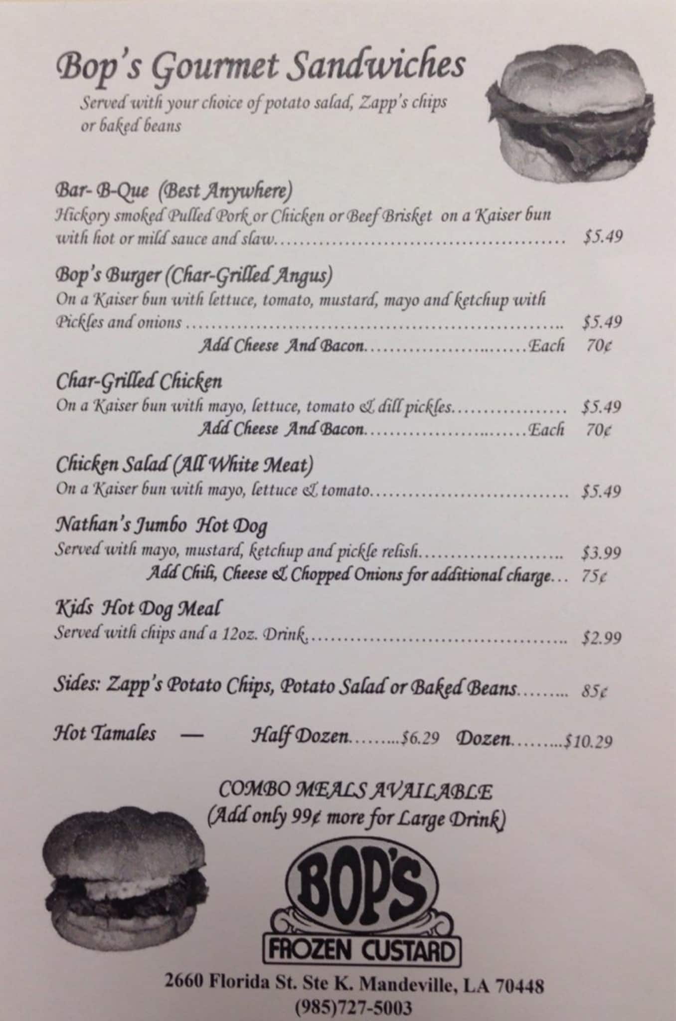 Bop's Frozen Custard Menu Urbanspoon/Zomato