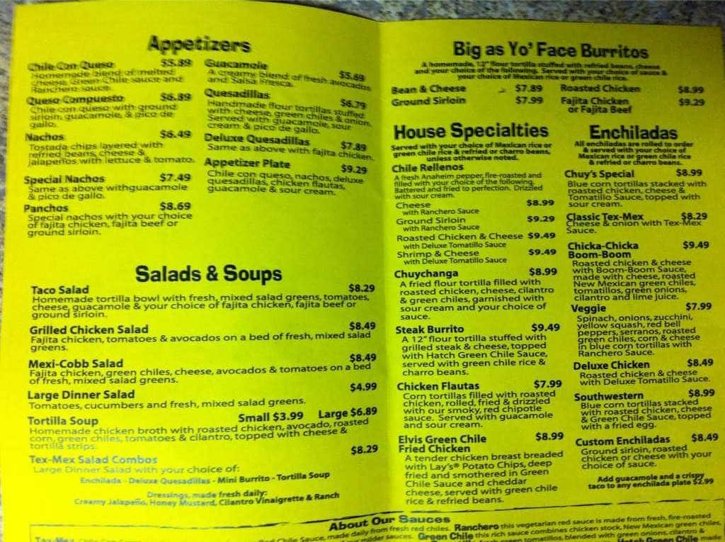 Chuy's Menu, Menu for Chuy's, Lubbock, Lubbock Urbanspoon/Zomato