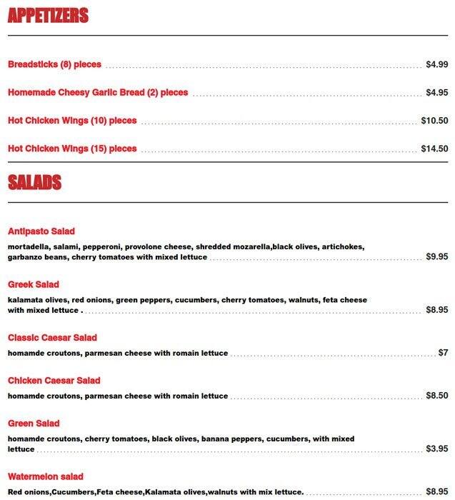 Pizzeria Bambinos Menu, Menu for Pizzeria Bambinos, Cathedral City