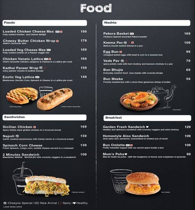 Chaayos, DLF Phase 4 Menu