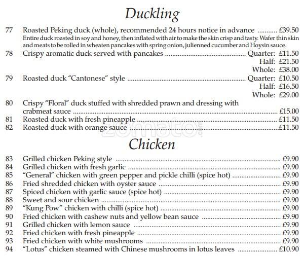 Roding Restaurant menu