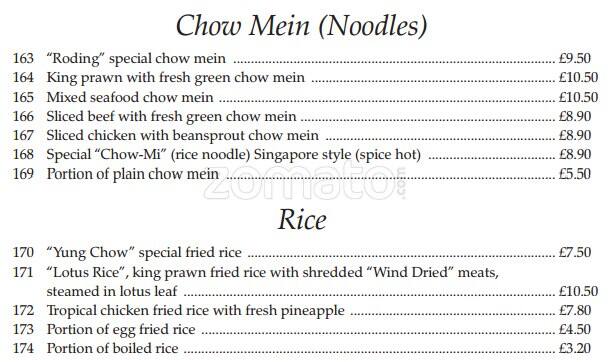 Roding Restaurant menu