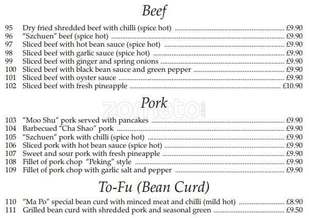 Roding Restaurant menu