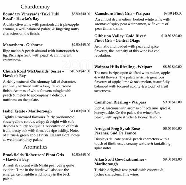 Menu at Pegasus Arms pub & bar, Christchurch