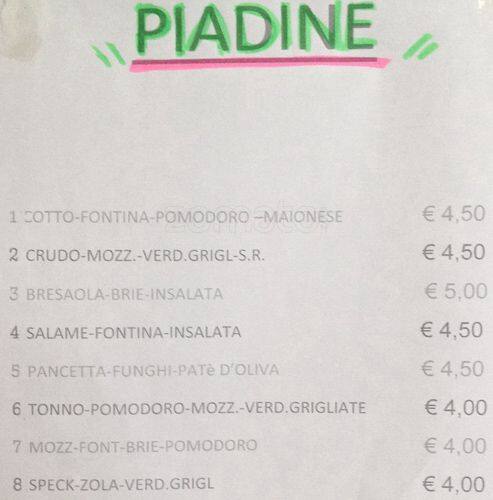 Menu di Trattoria Bar Antonella 