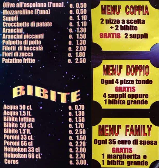 Menu di Pianeta Pizza 