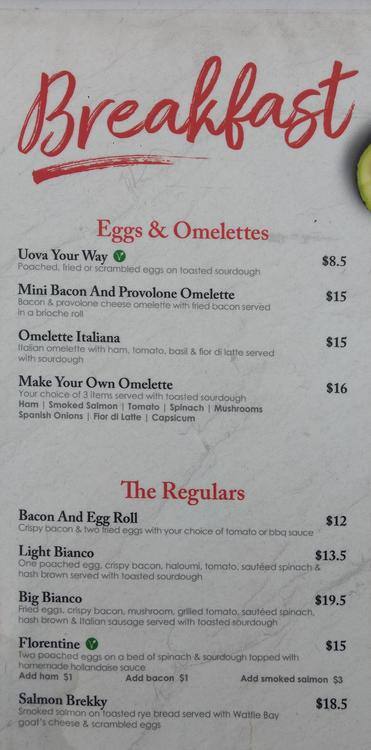 Menu At Bianco Kitchen Restaurant Brighton Le Sands