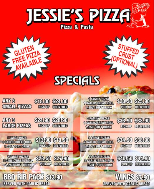 Menu at Jessies Pizza restaurant, Bayswater