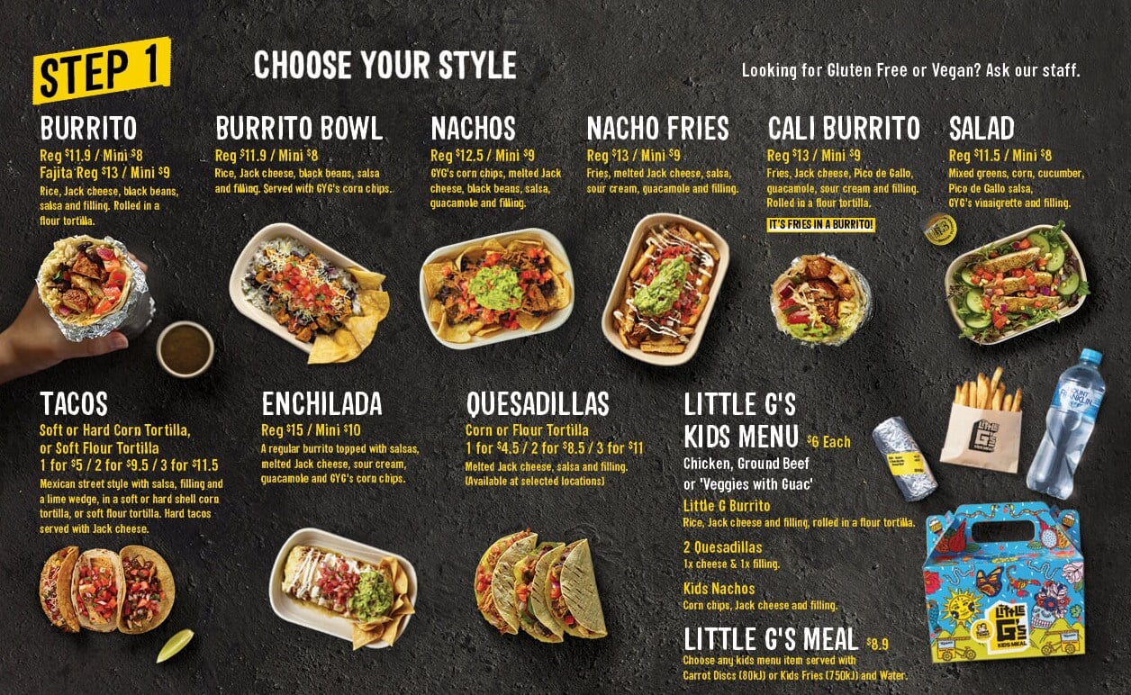 Menu at Guzman Y Gomez restaurant, Brisbane City, 1000 Ann St