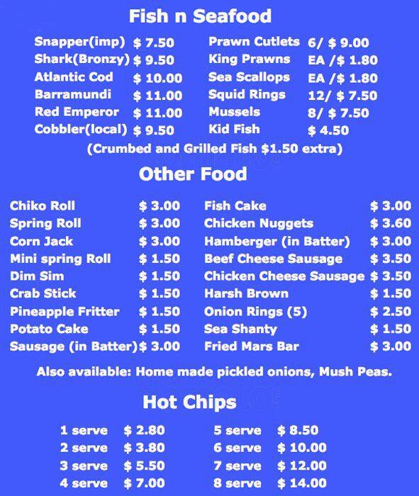 Waratah Fish 'n' Chips Menü Urbanspoon/Zomato