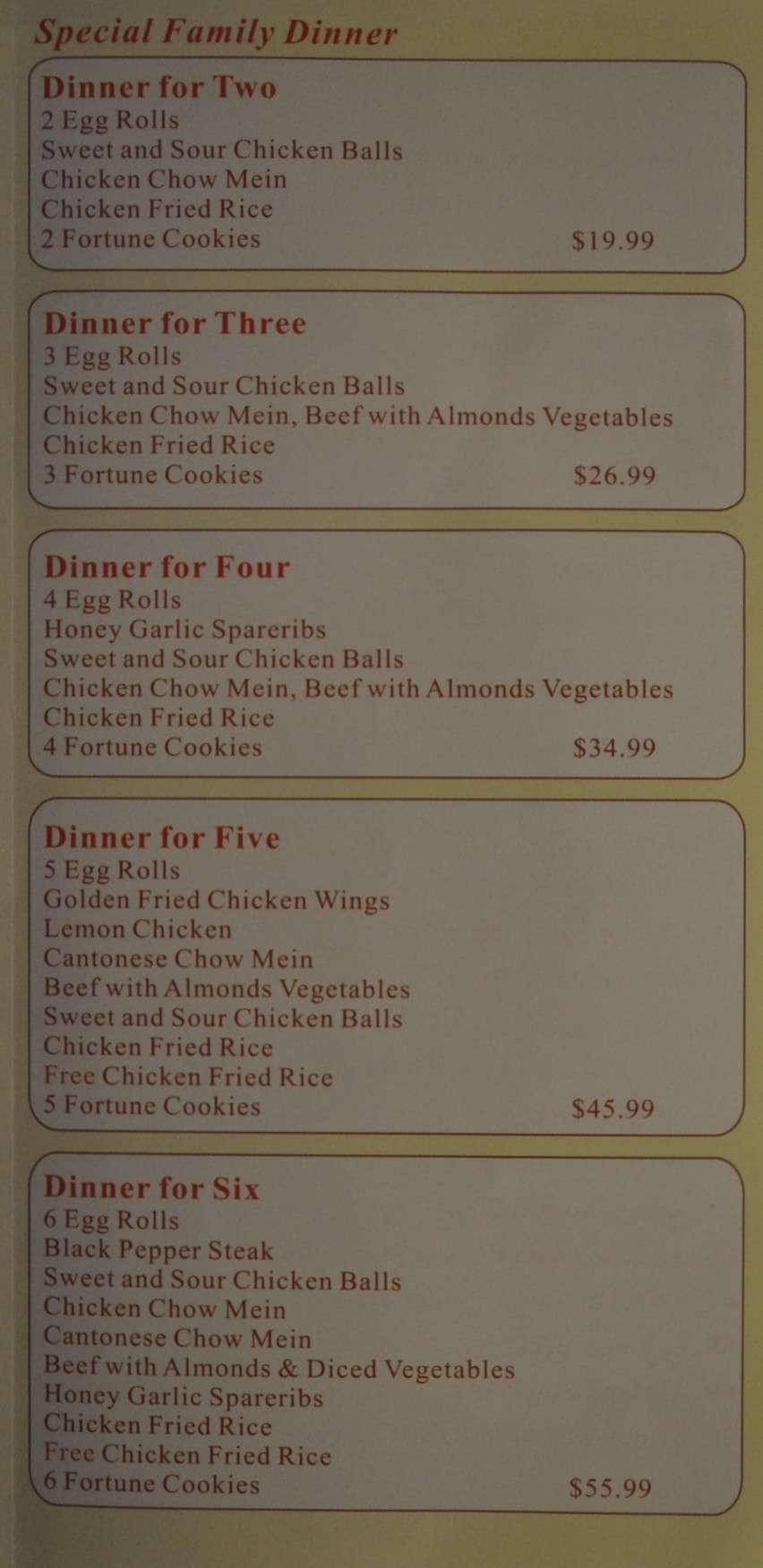 Menu at King Star Oriental Buffet restaurant, Smiths Falls