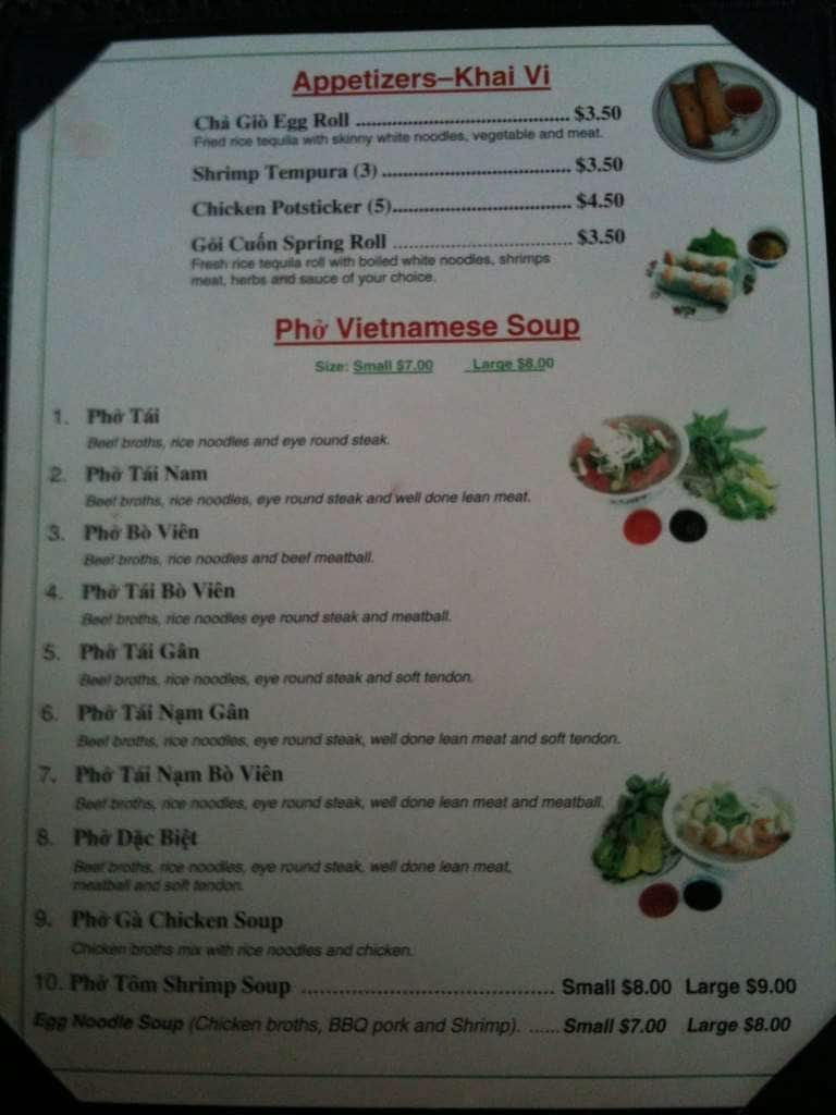 Menu at Pho Van restaurant, Spokane, N Division St