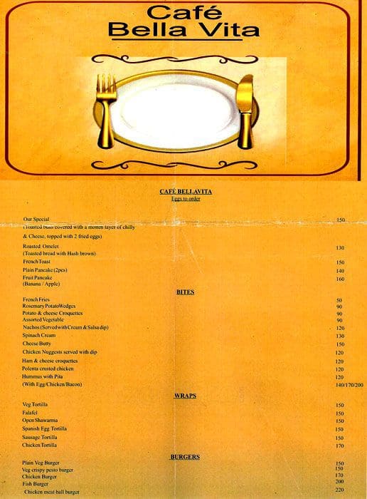 Café Bella Vita menu