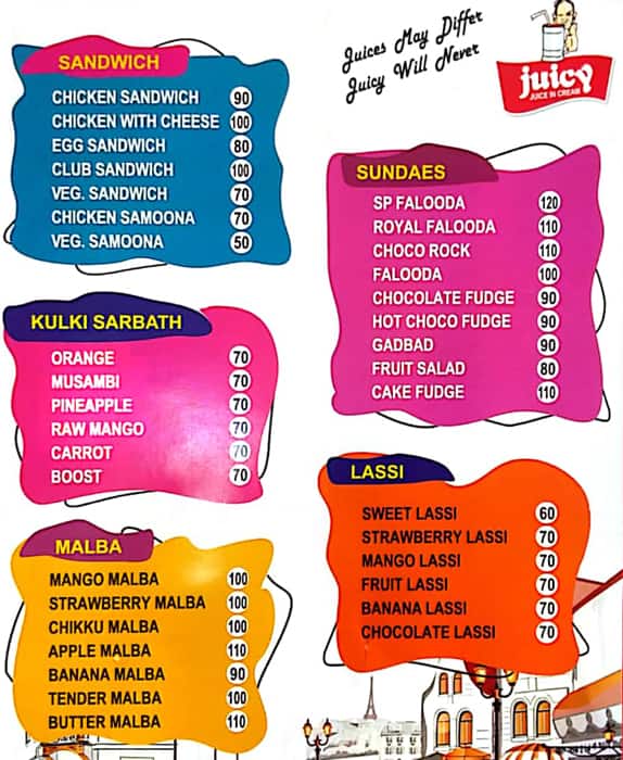 Menu at Juicy, Thrissur