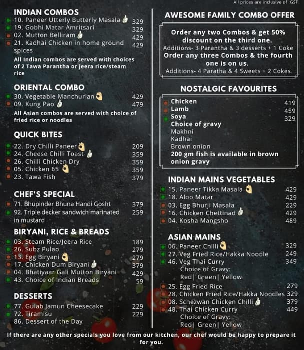 Menu of Flying Plates, Bodakdev, Ahmedabad