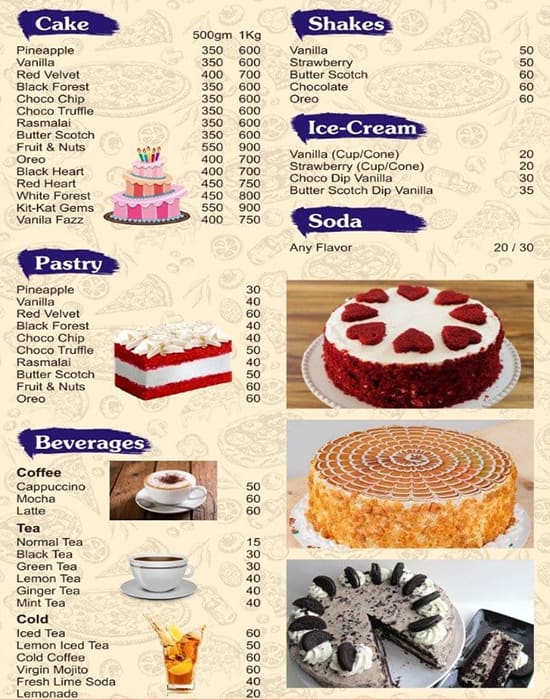 Menu of Super Bakers, Janakpuri, New Delhi