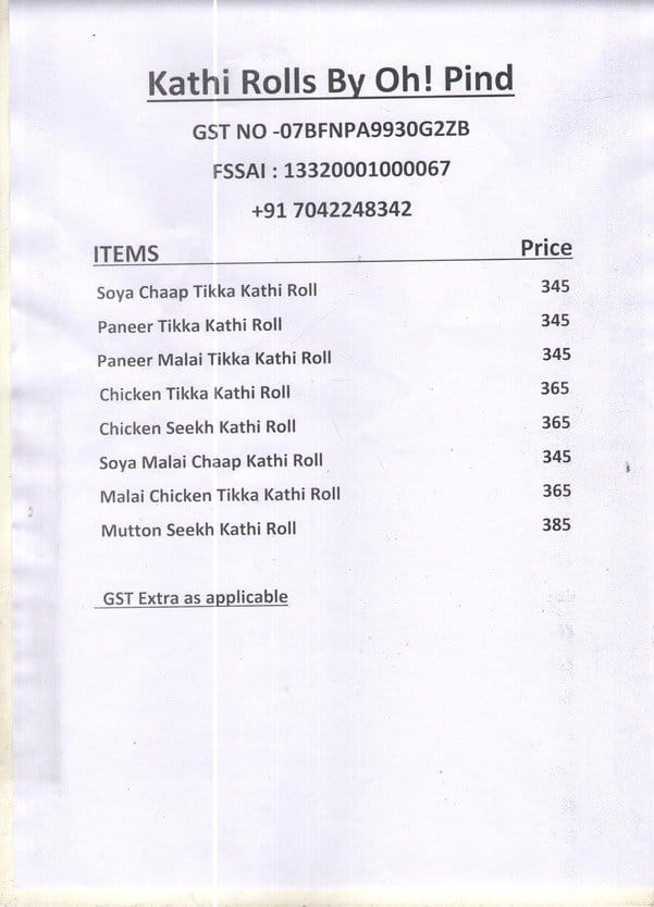 Menu of Kaathi Rolls & Pasta, Karol Bagh, New Delhi
