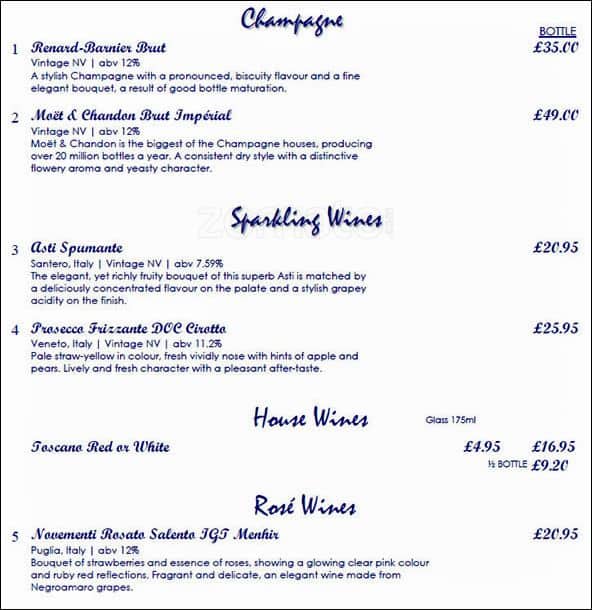 Menu at The Piccadilly restaurant, London