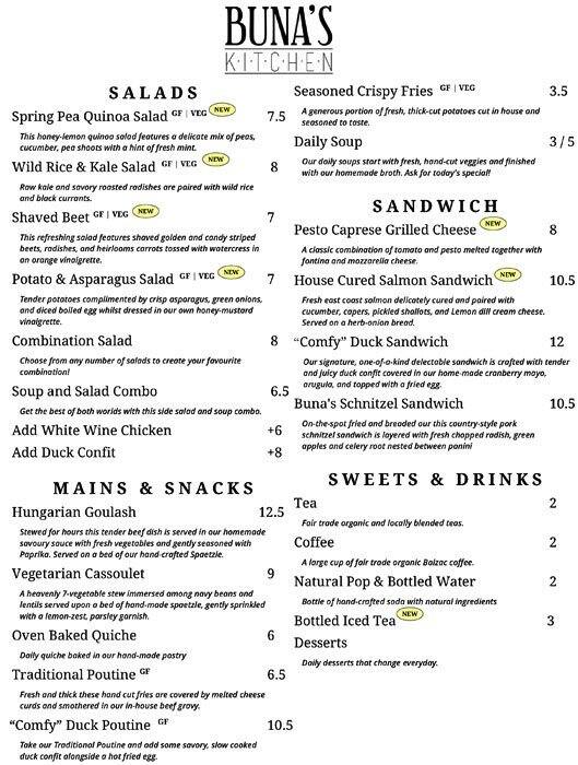 Buna's Kitchen Menu, Menu for Buna's Kitchen, Entertainment District, Toronto Urbanspoon/Zomato