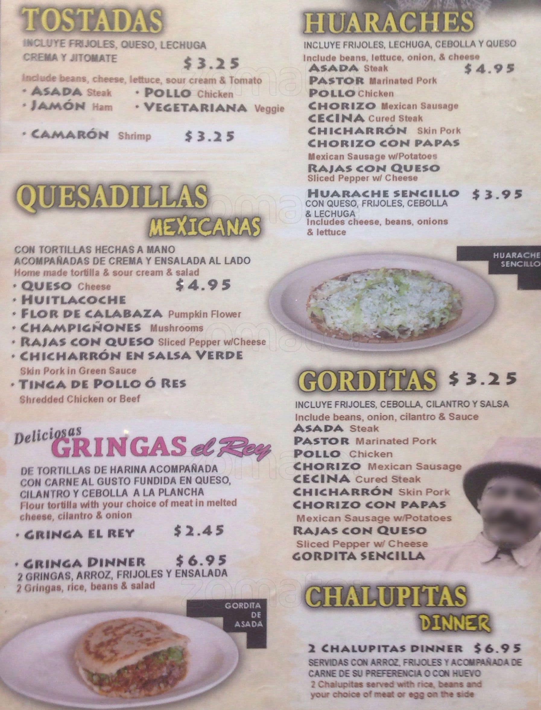 Menu at El Rey Del Taco & Burritos restaurant, Chicago, S California Ave