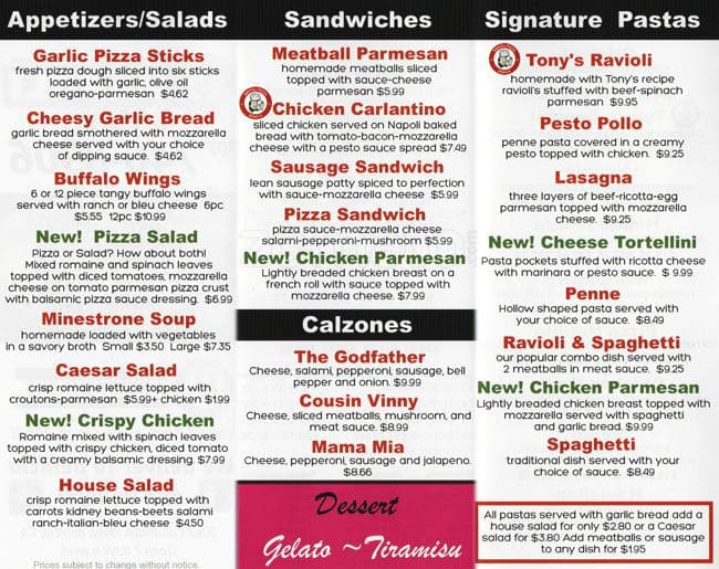 Napoli's Pizza & Pasta Menu Urbanspoon/Zomato