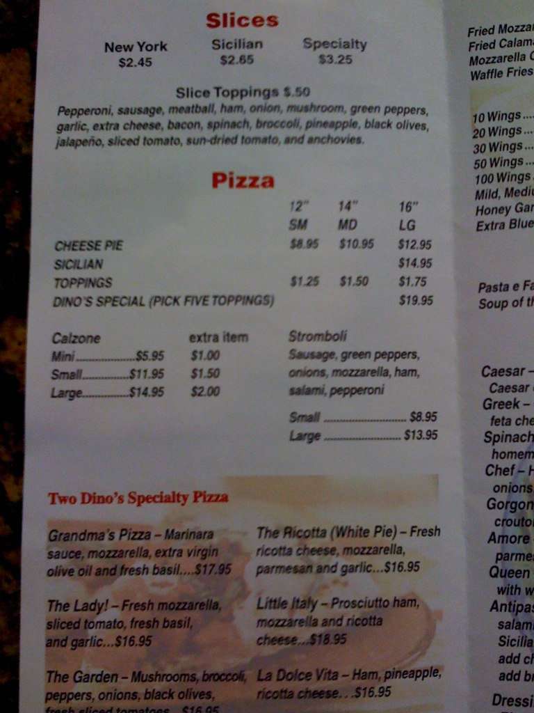 Two Dino's Pizza Menu, Menu for Two Dino's Pizza, Coral Springs, Miami ...