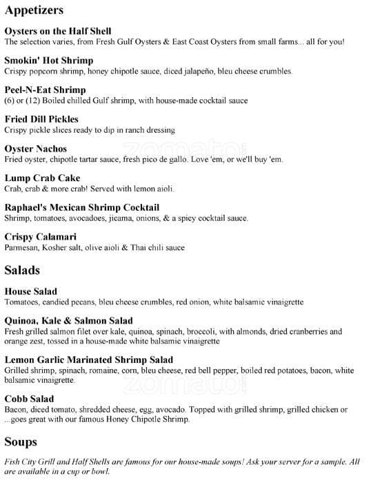 Fish City Grill Menu, Menu untuk Fish City Grill, Rogers, Northwest