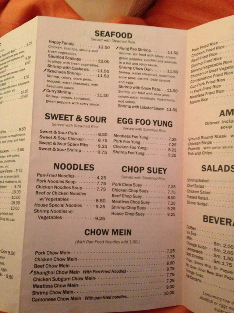 Menu at Ding Ho Family Restaurant, Madras