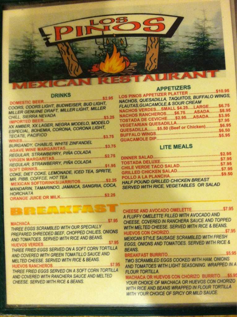 Los Pinos Mexican Restaurant Menu Urbanspoon/Zomato