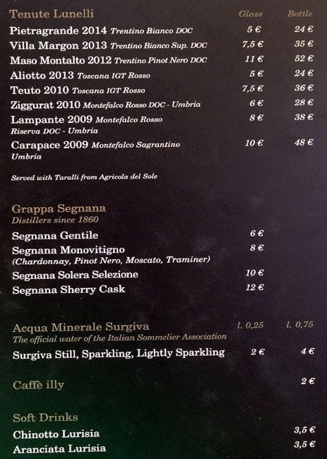 Menu di Ferrari Spazio Bollicine 