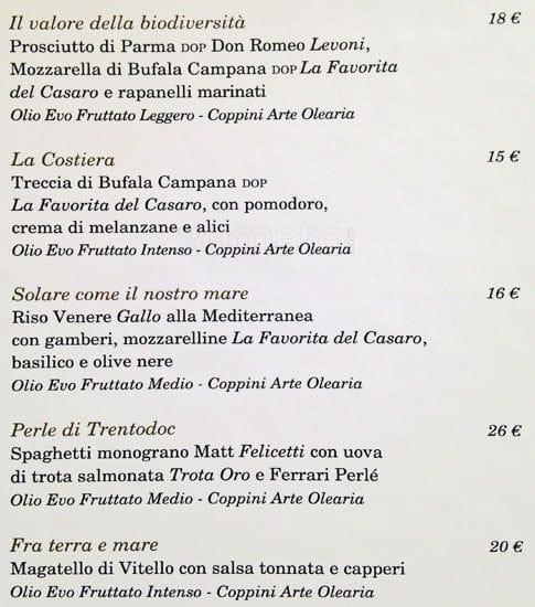 Menu di Ferrari Spazio Bollicine 
