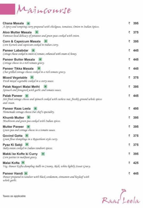 Raas Leela menu