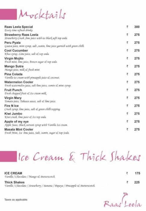 Raas Leela menu