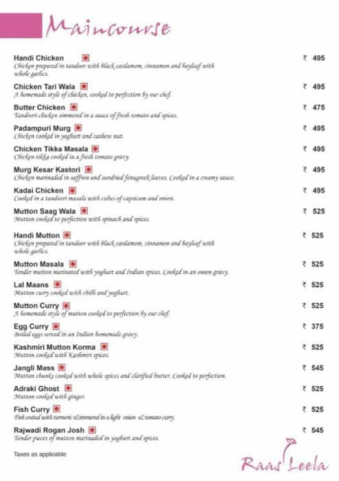 Raas Leela menu