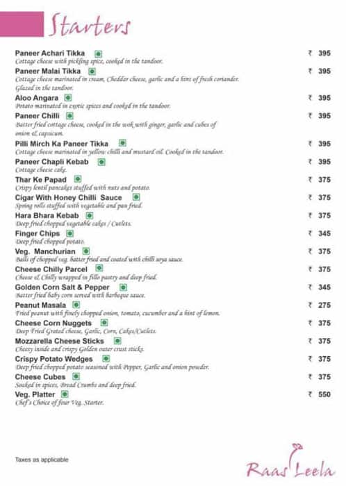 Raas Leela menu