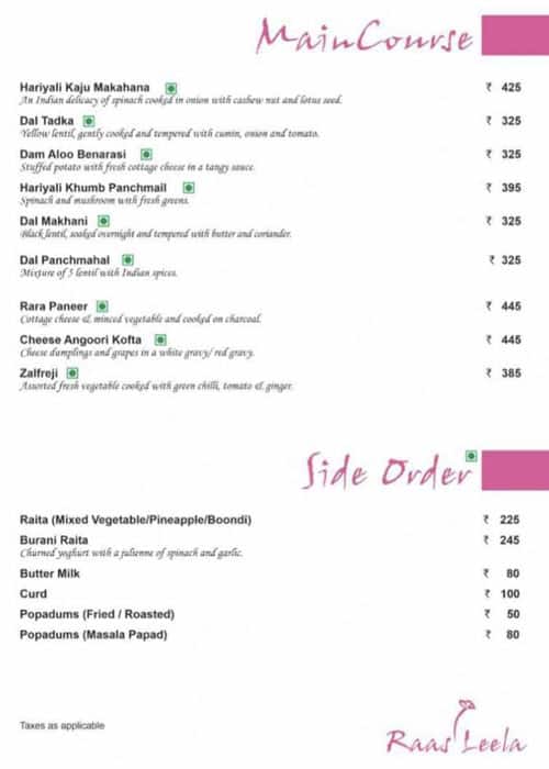 Raas Leela menu