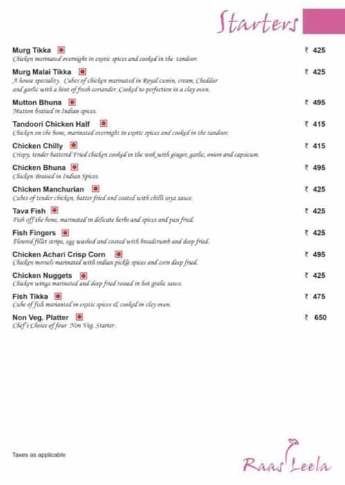 Raas Leela menu
