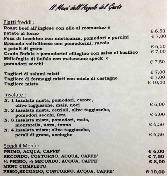 Menu di Caffetteria L'angolo del gusto 