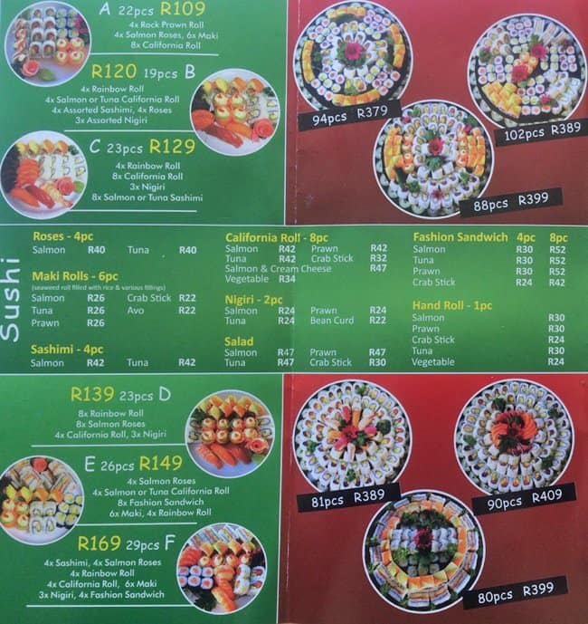 Speisekarte von Lucky sushi&Chinese food restaurant, Kapstadt