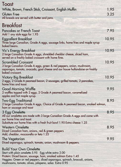 Victory Cafe Menu, Menu for Victory Cafe, Bloor West Village, Toronto