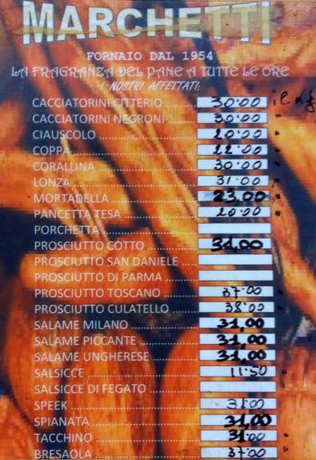Menu di Forno Marchetti 