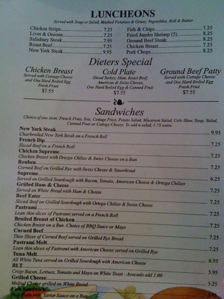 Menu at Le Roy's restaurant, Monrovia