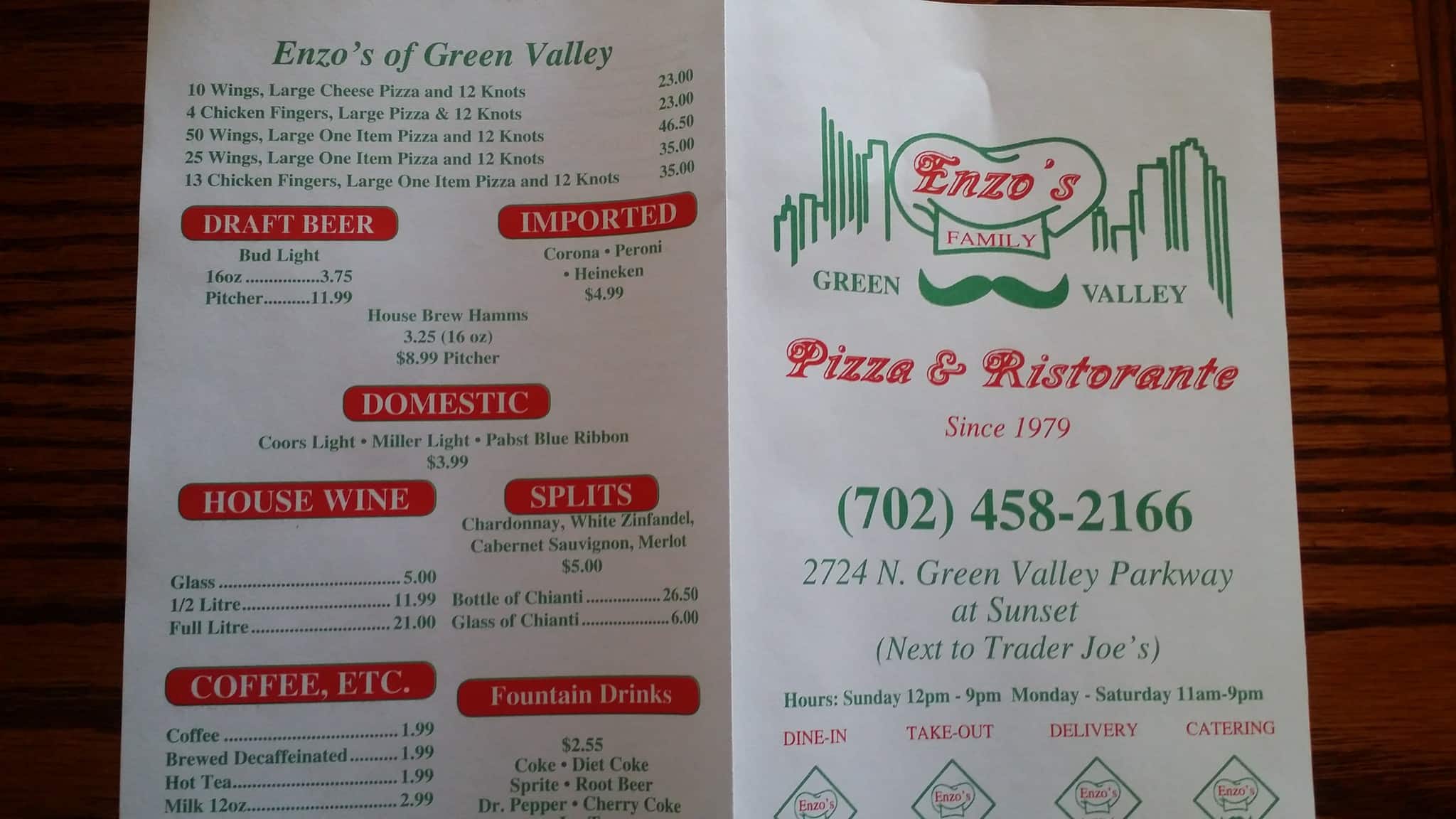 Menu at Enzo's Pizza pizzeria, Henderson